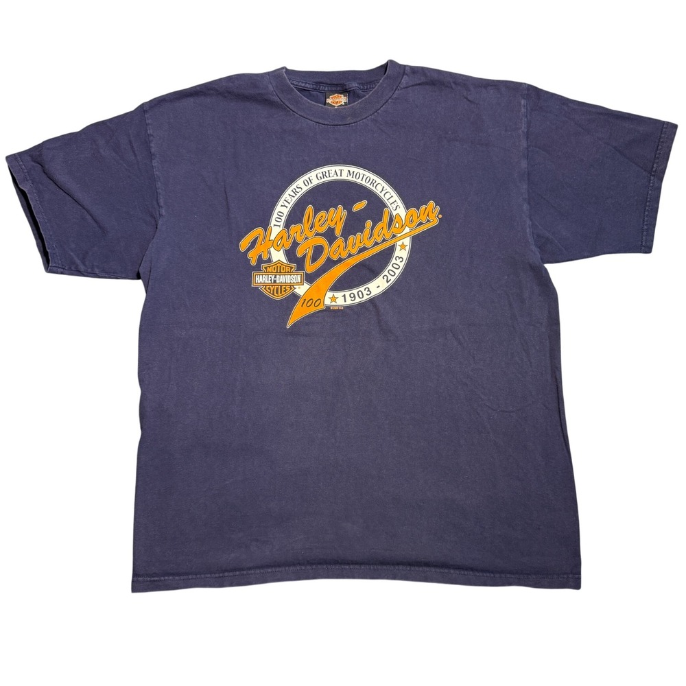 Vintage Harley-Davidson 100th Anniversary T-Shirt Navy Blue XL Biker Tee